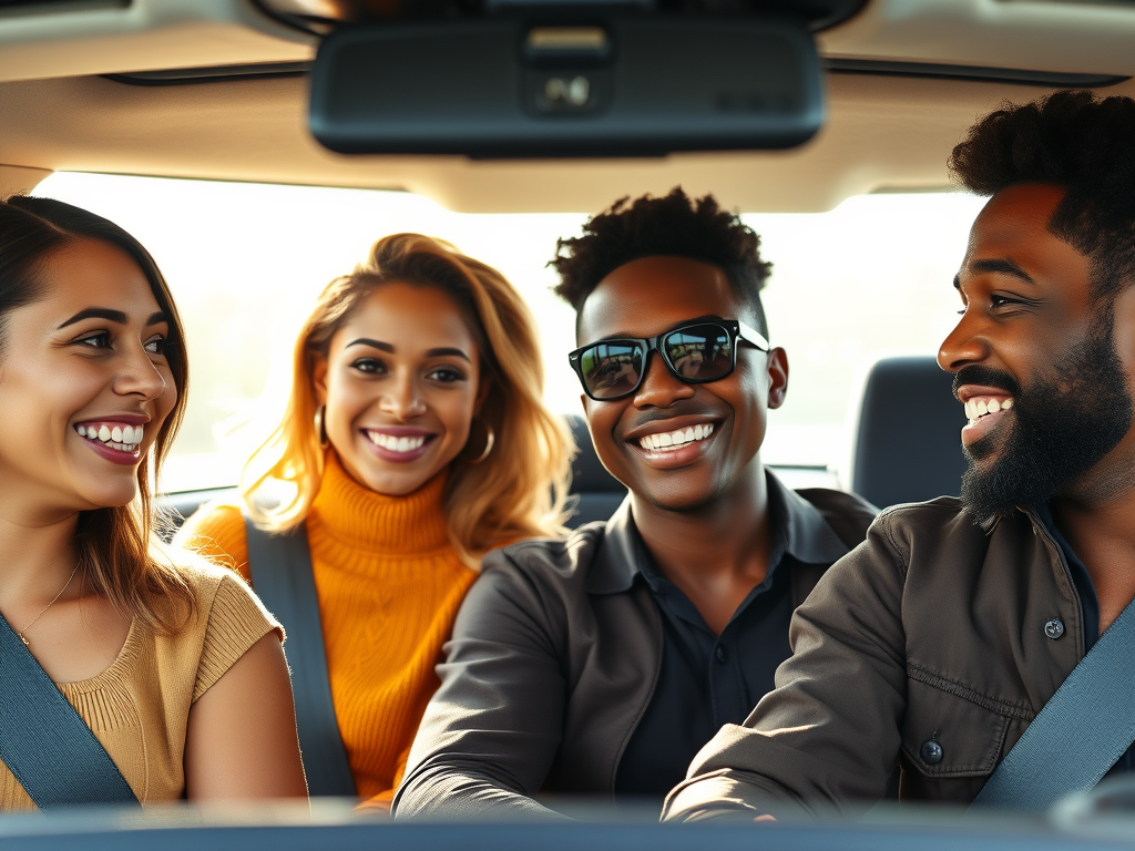 Family and friends carpooling as they travel to the Christmas party 