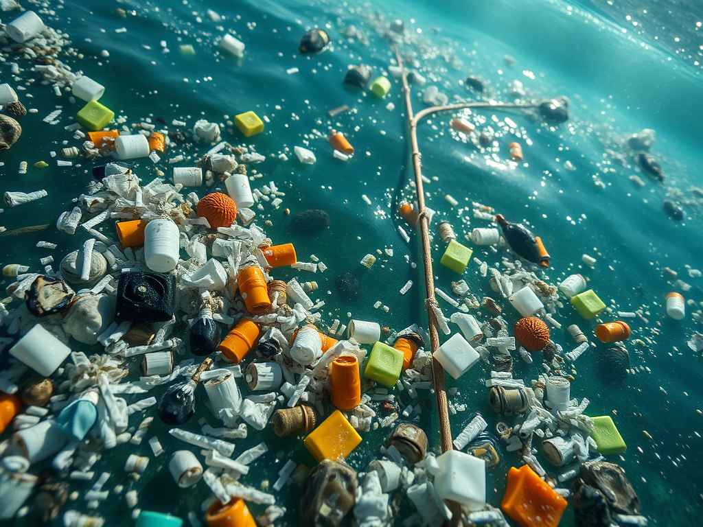 plastic pollution at a beach