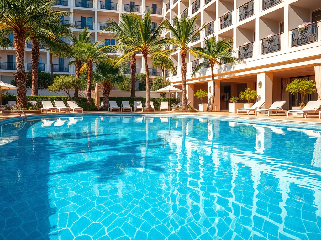 Hotel pool where tourists relax and enjoy themselves