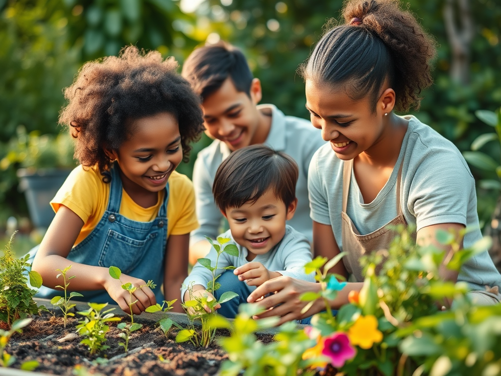 green parents teaching their children