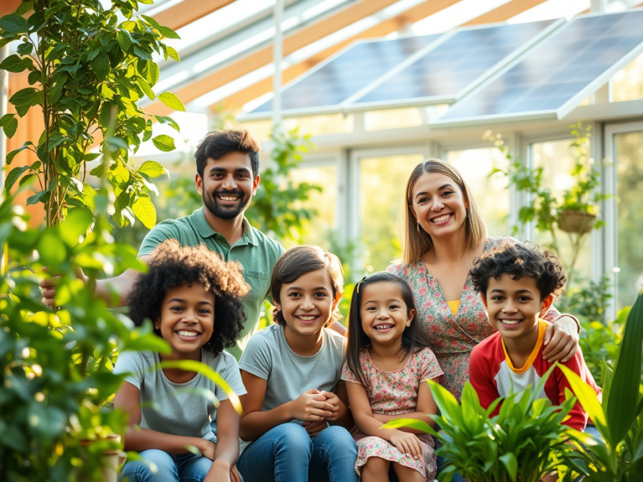 family in garden