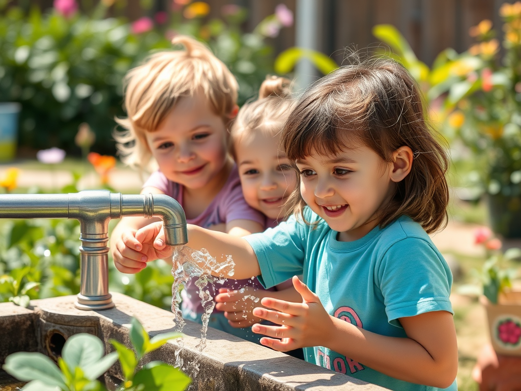 children turning off the faucet