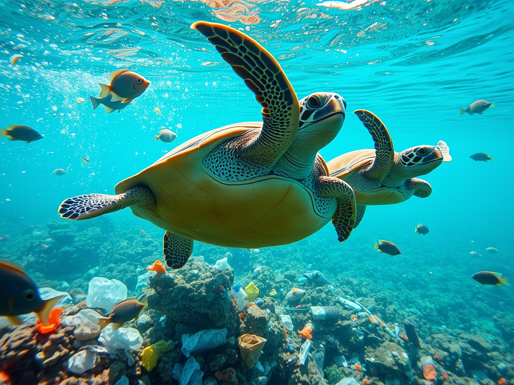 plastic in turtle's mouth