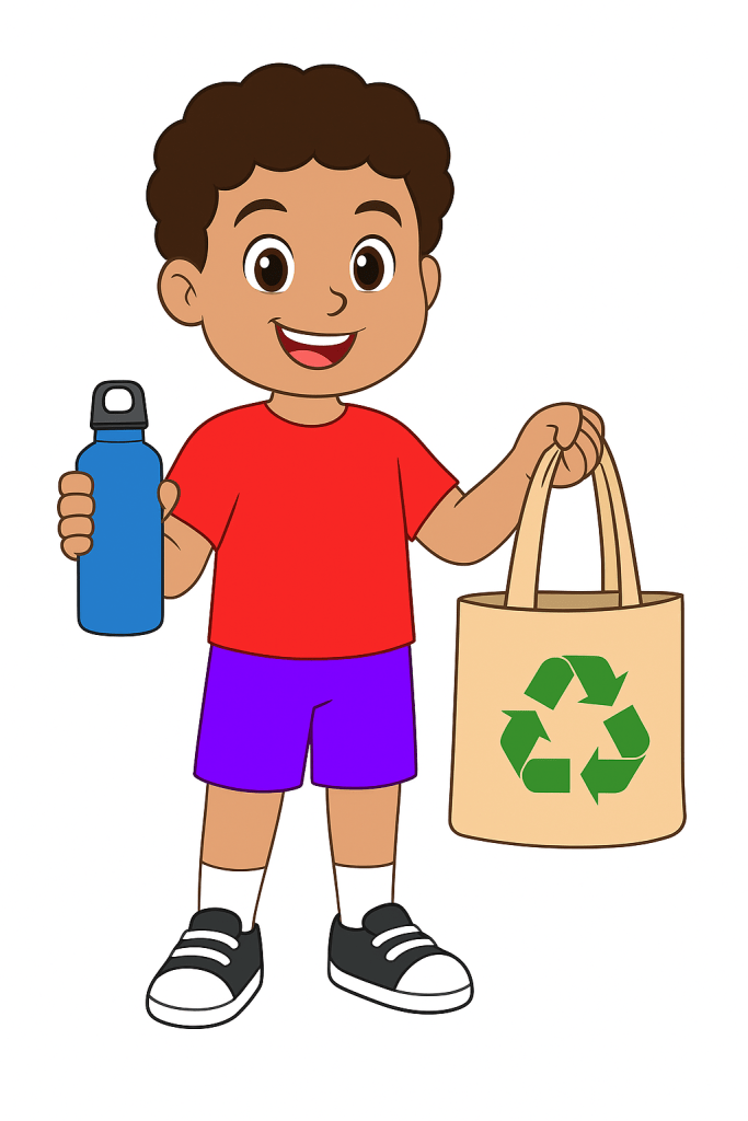 no waste hero with reusable bag and bottle