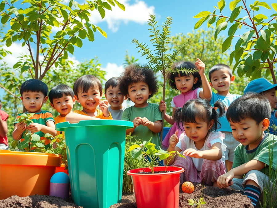 children in a garden