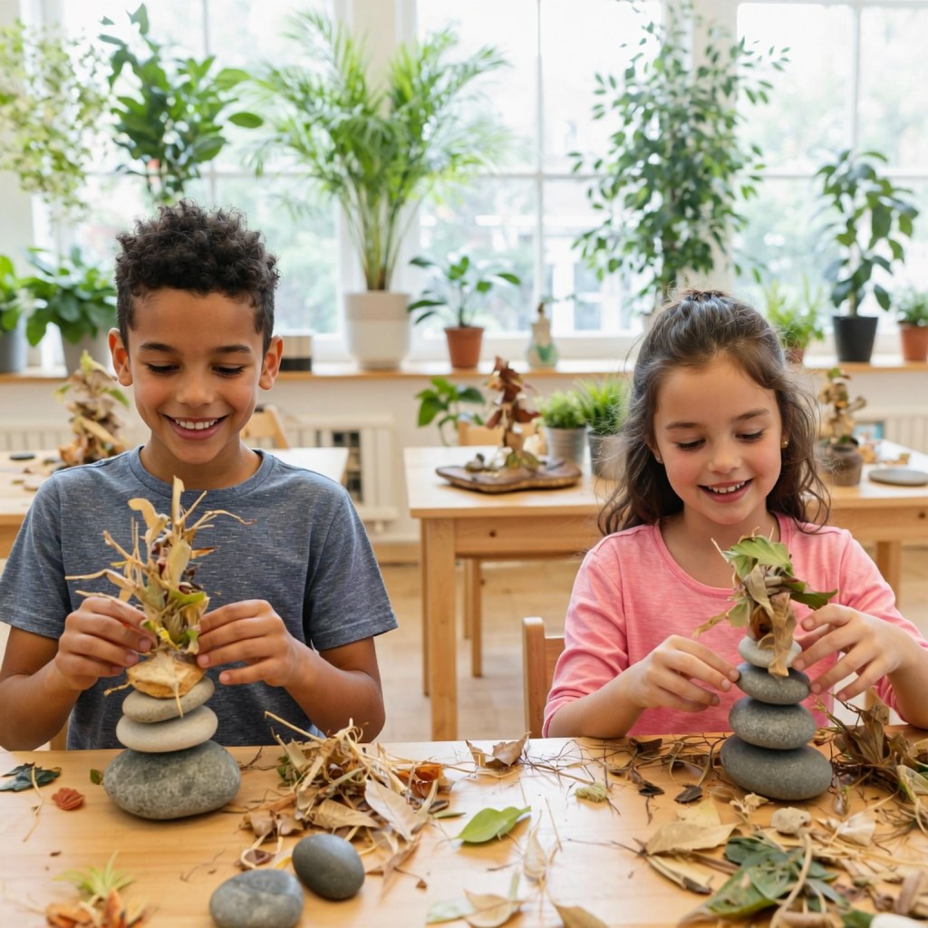 Children doing eco art and craft