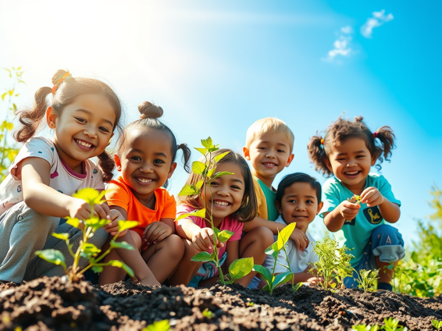 eco kids in the garden