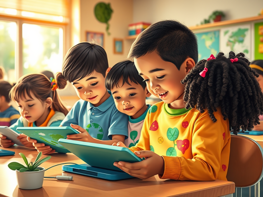 children reading about eco friendly plans