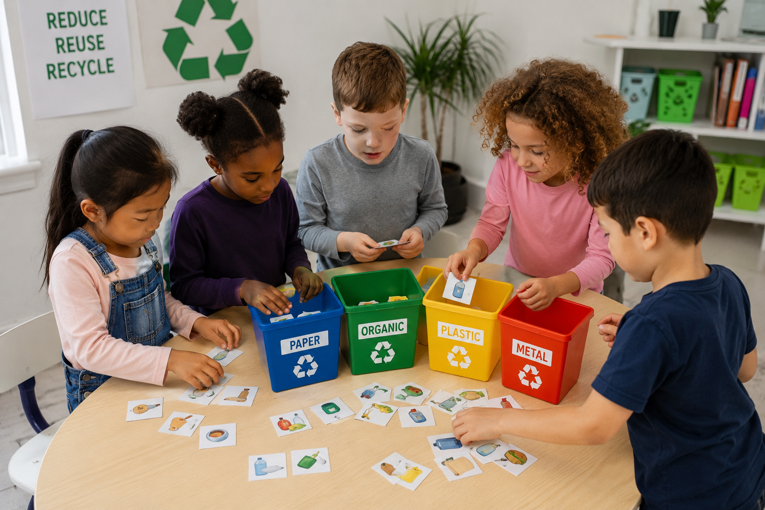 kids playing the recycle right game
